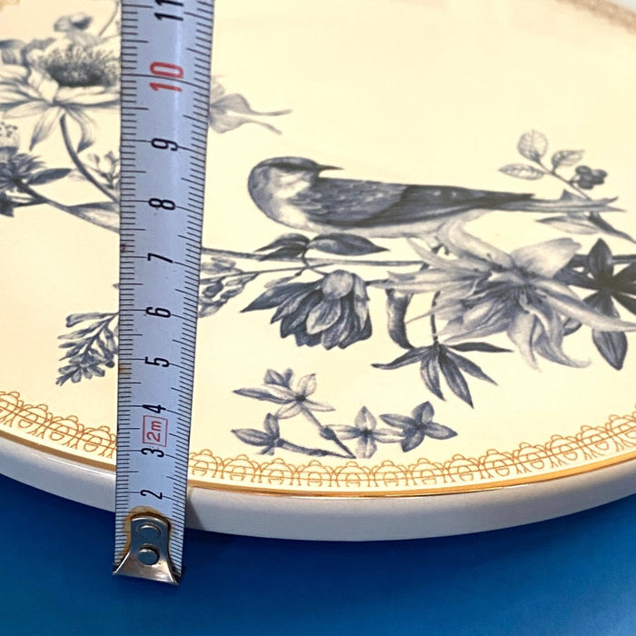 floral design, ESPILE; ceramic plate, birds, flowers, French style, land haus, blau, gold, shabby schick, floral design, offered for sale by TOMs FLOWer CLUB.