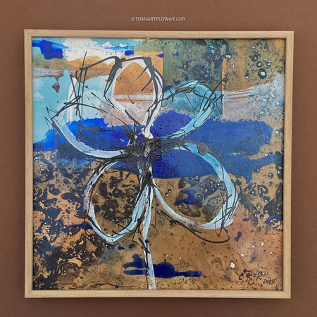 Robert Süess, Floral Abstraction II, 2015, acrylic mixed media on paper, 20 x 20cm, with wooden frame, behind museum quality glas, for sale at TOMs FLOWer CLUB.