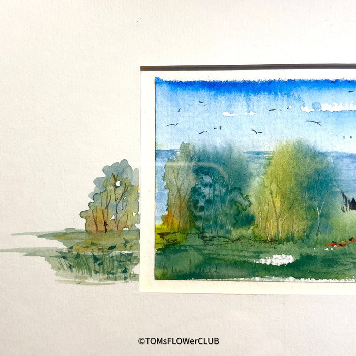 Dele Wulf, Summer and Winter, Watercolour on paper, Aquarell, Akvarel, Bodensee Landschaft, 2006, wooden frame for sale at TOMs FLOWer CLUB.