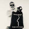 Black TAKE YOUR BAG with white FACING REALITY design by TOMs FLOWer CLUB made of 100% organic cotton, EarthPositive® certified, various colours, Swiss designed, premium quality, world wide shipping.