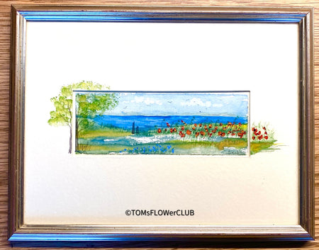 Dele Wulf, Summer at the Lake of Constance, Watercolour on paper, Aquarell, Akvarel, Bodensee Landschaft, 2006, wooden frame for sale at TOMs FLOWer CLUB.