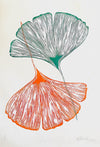 Egon Hofer, Ginkgo Biloba, Leaf Twins, druck, print, Japan, Johann Wolfgang von Goethe, Goethe, Ginkgo Gedicht, orange and green, etching, floral art, TOMs FLOWer CLUB, TOMs ART FLOWer CLUB