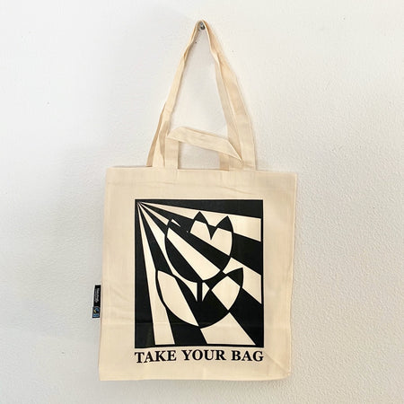 Beige TAKE YOUR BAG made of 100% organic cotton, NEUTRAL® and FAIRTRADE® certified with black TULIP design.