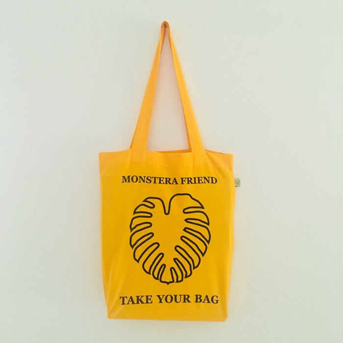 Monstera, Monstera friend, Baumwolltasche, Stofftasche, tote bag, shopping bag, TOMs FLOWer CLUB, TAKE YOUR BAG, organic cotton, bio Baumwolle. Einkaufen, Einkaufstasche , yellow bag, gelbe tasche