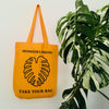 Monstera, Monstera friend, Baumwolltasche, Stofftasche, tote bag, shopping bag, TOMs FLOWer CLUB, TAKE YOUR BAG, organic cotton, bio Baumwolle. Einkaufen, Einkaufstasche , yellow bag, gelbe Tasche
