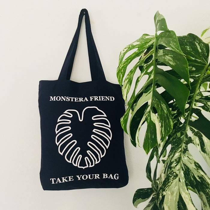 Monstera, Monstera friend, Baumwolltasche, Stofftasche, tote bag, shopping bag, TOMs FLOWer CLUB, TAKE YOUR BAG, organic cotton, bio Baumwolle. Einkaufen, Einkaufstasche , navy blue