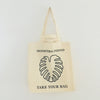 Beige TAKE YOUR BAG made of 100% organic cotton, NEUTRAL® and FAIRTRADE® certified with black MONSTERA FRIEND design, Monstera, Monstera friend, Baumwolltasche, Stofftasche, tote bag, shopping bag, TOMs FLOWer CLUB, TAKE YOUR BAG, organic cotton, bio Baumwolle. Einkaufen, Einkaufstasche 