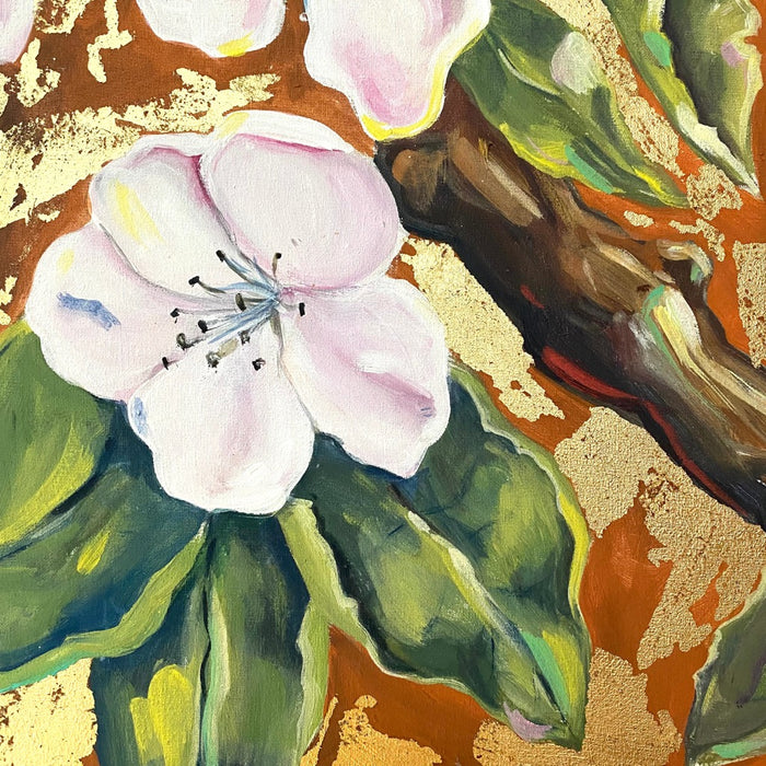 Michal Stegena, Cherry Blossom in Gold, 2011, acrylic mixed media on canvas, 50 x 50cm, for sale at TOMs FLOWer CLUB.