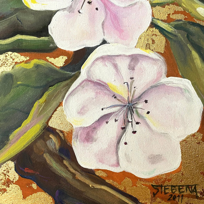 Michal Stegena, Cherry Blossom in Gold, 2011, acrylic mixed media on canvas, 50 x 50cm, for sale at TOMs FLOWer CLUB.