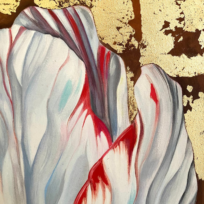 Michal Stegena, Parrot Tulip in Gold, 2011, acrylic mixed media on canvas, 50 x 50cm, for sale at TOMs FLOWer CLUB.