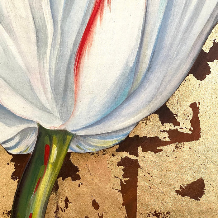 Michal Stegena, Parrot Tulip in Gold, 2011, acrylic mixed media on canvas, 50 x 50cm, for sale at TOMs FLOWer CLUB.