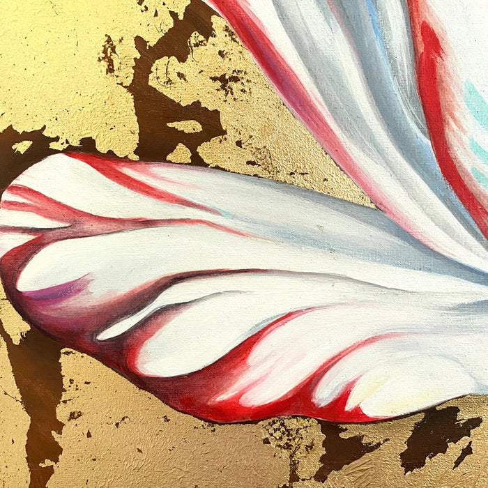 Michal Stegena, Parrot Tulip in Gold, 2011, acrylic mixed media on canvas, 50 x 50cm, for sale at TOMs FLOWer CLUB.