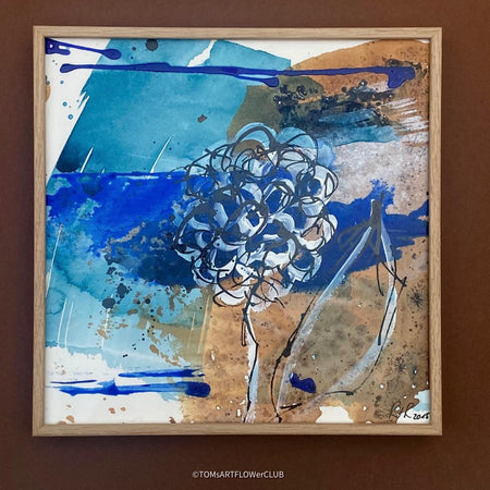 Robert Süess, Floral Abstraction I, 2015, acrylic mixed media on paper, 20 x 20cm, with wooden frame, behind museum quality glas, for sale at TOMs FLOWer CLUB.