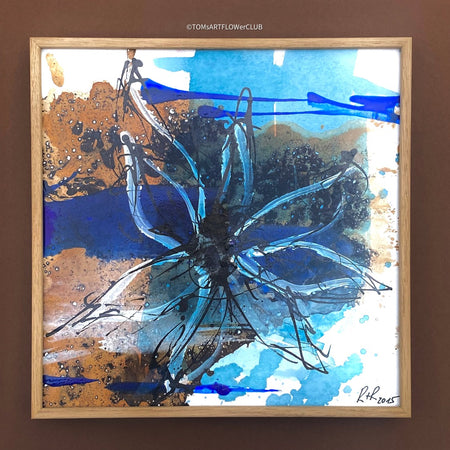 Robert Süess, Floral Abstraction III, 2015, acrylic mixed media on paper, 20 x 20cm, with wooden frame, behind museum quality glas, for sale at TOMs FLOWer CLUB.