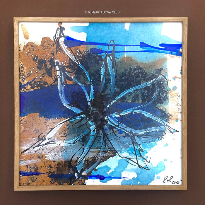 Robert Süess, Floral Abstraction III, 2015, acrylic mixed media on paper, 20 x 20cm, with wooden frame, behind museum quality glas, for sale at TOMs FLOWer CLUB.