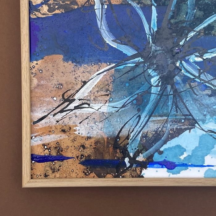 Robert Süess, Floral Abstraction III, 2015, acrylic mixed media on paper, 20 x 20cm, with wooden frame, behind museum quality glas, for sale at TOMs FLOWer CLUB.