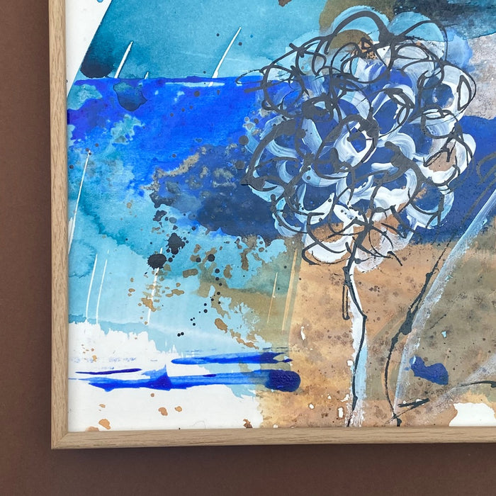 Robert Süess, Floral Abstraction III, 2015, acrylic mixed media on paper, 20 x 20cm, with wooden frame, behind museum quality glas, for sale at TOMs FLOWer CLUB.