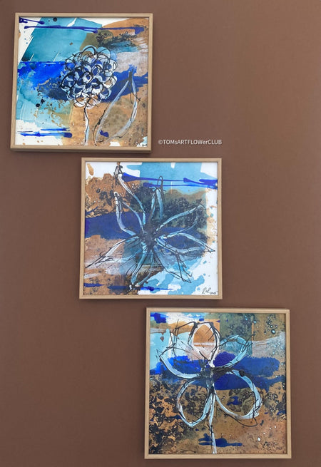 Robert Süess, Floral Abstraction II, 2015, acrylic mixed media on paper, 20 x 20cm, with wooden frame, behind museum quality glas, for sale at TOMs FLOWer CLUB.