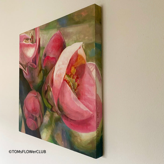 Vera Käufeler, Apple Blossom, Apfelblüte, Schweizer Künstler, rosa, pink pink lover, floral paintings for sale at TOMS FLOWer CLUB, online Kunstgalerie. 