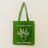 TAKE YOUR BAG, green bag, grüne Tasche, tote, totes, shopping bag, sansevieria, Schiegermiutterzunge, snake plant, sansevieria world, botanischer garten, botanical garden, TOMs FLOWer CLUB, organic cotton, NEUTRAL® and FAIRTRADE®