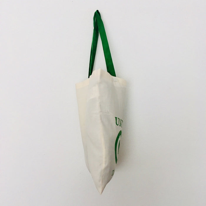 UNIVERSal Tote Bag – Organic Cotton - Fair Trade - beige bag with green handle - 38 x 42 cm