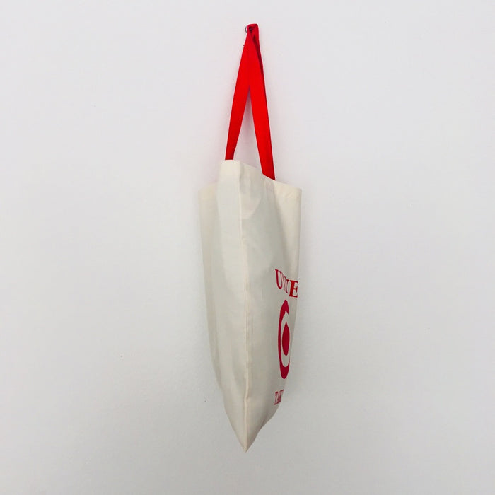 UNIVERSal Tote Bag – Organic Cotton - Fair Trade - beige bag with red handle - 38 x 42 cm