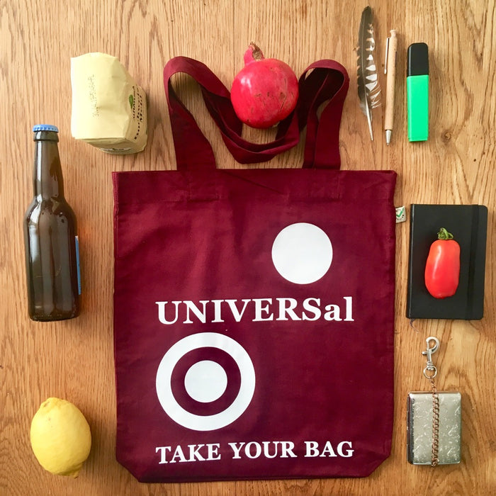 UNIVERSal Tote Bag – Organic Cotton - Fair Trade - burgundy bag - 36 x 40 x 7 cm