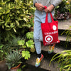 Red TAKE YOUR BAG with white UNIVERSAL design by TOMs FLOWer CLUB made of 100% organic cotton, EarthPositive® certified, various colours, Swiss designed, premium quality, world wide shipping.