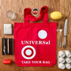 Red TAKE YOUR BAG with white UNIVERSAL design by TOMs FLOWer CLUB made of 100% organic cotton, EarthPositive® certified, various colours, Swiss designed, premium quality, world wide shipping.