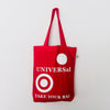 Red TAKE YOUR BAG with white UNIVERSAL design by TOMs FLOWer CLUB made of 100% organic cotton, EarthPositive® certified, various colours, Swiss designed, premium quality, world wide shipping.