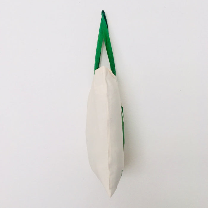 WATER DROP Tote Bag – Organic Cotton - Fair Trade - beige bag with green handle - 38 x 42 cm