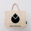 Beige TAKE YOUR BAG with black WATER DROP design made of 100% organic cotton, NEUTRAL® and FAIRTRADE® certified.