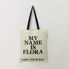 Organic cotton, certified cotton bags, Swiss design, TAKE YOUR BAG, TOMS FLOWER CLUB, Stofftasche, tote bag, shopping bag, Einkaufstasche, NEUTRAL, Certified Responsibility, EarthPositive, FAIRTRADE, my name is Flora