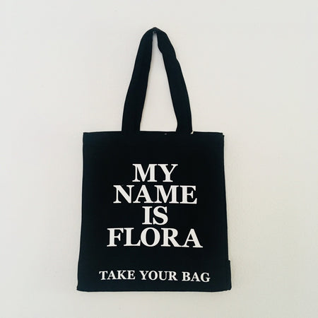 Organic cotton, certified cotton bags, Swiss design, TAKE YOUR BAG, TOMS FLOWER CLUB, Stofftasche, tote bag, shopping bag, Einkaufstasche, NEUTRAL, Certified Responsibility, EarthPositive, FAIRTRADE, my name is Flora