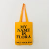 Organic cotton, certified cotton bags, Swiss design, TAKE YOUR BAG, TOMS FLOWER CLUB, Stofftasche, tote bag, shopping bag, Einkaufstasche, NEUTRAL, Certified Responsibility, EarthPositive, FAIRTRADE, my name is Flora