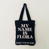 Organic cotton, certified cotton bags, Swiss design, TAKE YOUR BAG, TOMS FLOWER CLUB, Stofftasche, tote bag, shopping bag, Einkaufstasche, NEUTRAL, Certified Responsibility, EarthPositive, FAIRTRADE, my name is Flora