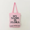 Organic cotton, certified cotton bags, Swiss design, TAKE YOUR BAG, TOMS FLOWER CLUB, Stofftasche, tote bag, shopping bag, Einkaufstasche, NEUTRAL, Certified Responsibility, EarthPositive, FAIRTRADE, my name is Flora