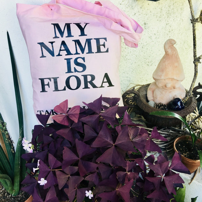 Organic cotton, certified cotton bags, Swiss design, TAKE YOUR BAG, TOMS FLOWER CLUB, Stofftasche, tote bag, shopping bag, Einkaufstasche, NEUTRAL, Certified Responsibility, EarthPositive, FAIRTRADE, my name is Flora
